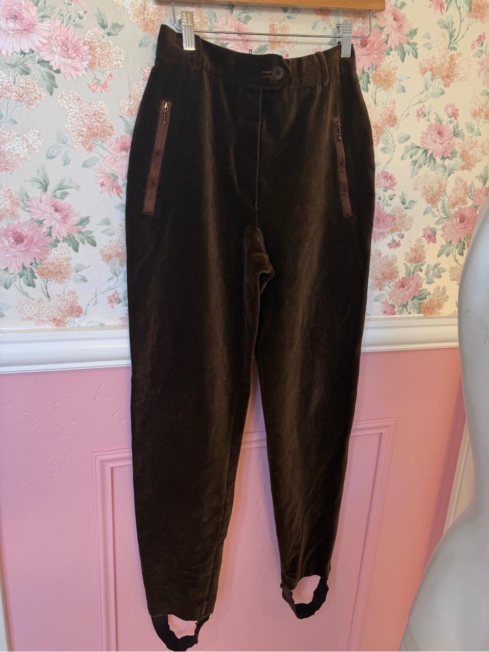 Escada Dark Brown Velvet Stirrup Jogger Pants